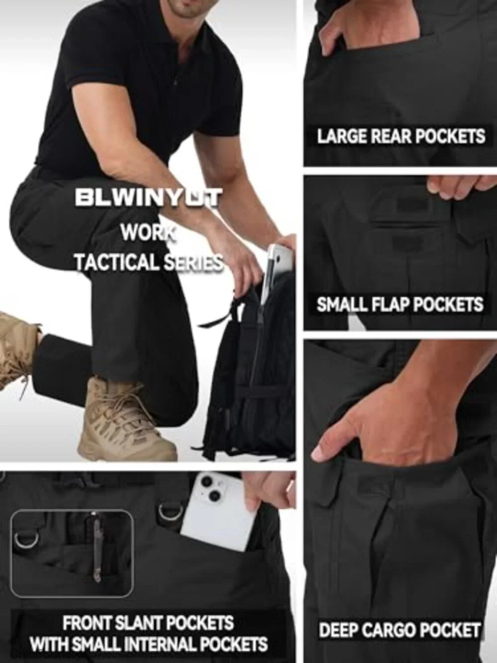 Men's Tactical Cargo Pants Water Resistant Stretch Ripstop Lightweight EDC Work